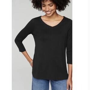 J Jill Black Pima Cotton 3/4 Sleeve V Neck Top Plus Size 3X